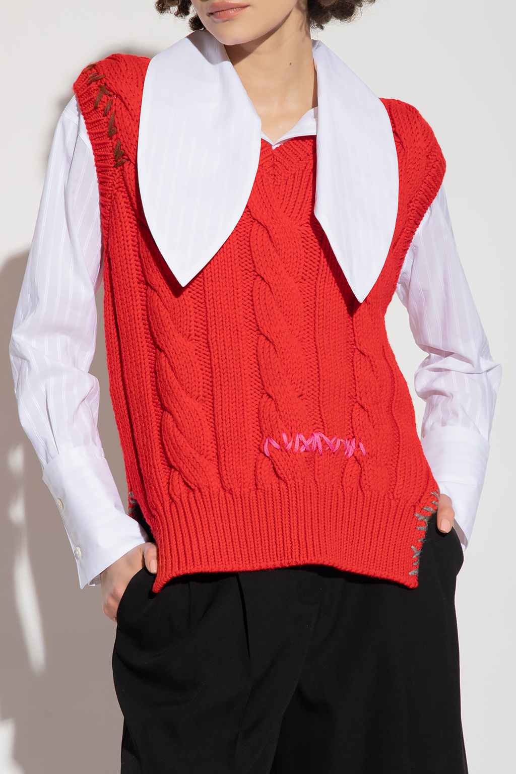 Marni fishtail midi skirt | Red Wool vest Marni